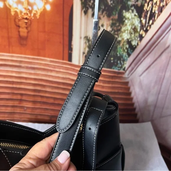 Polene Paris Black Leather Nodde Hobo Shoulder Crossbody Bag, adjustable strap - Picture 13 of 17